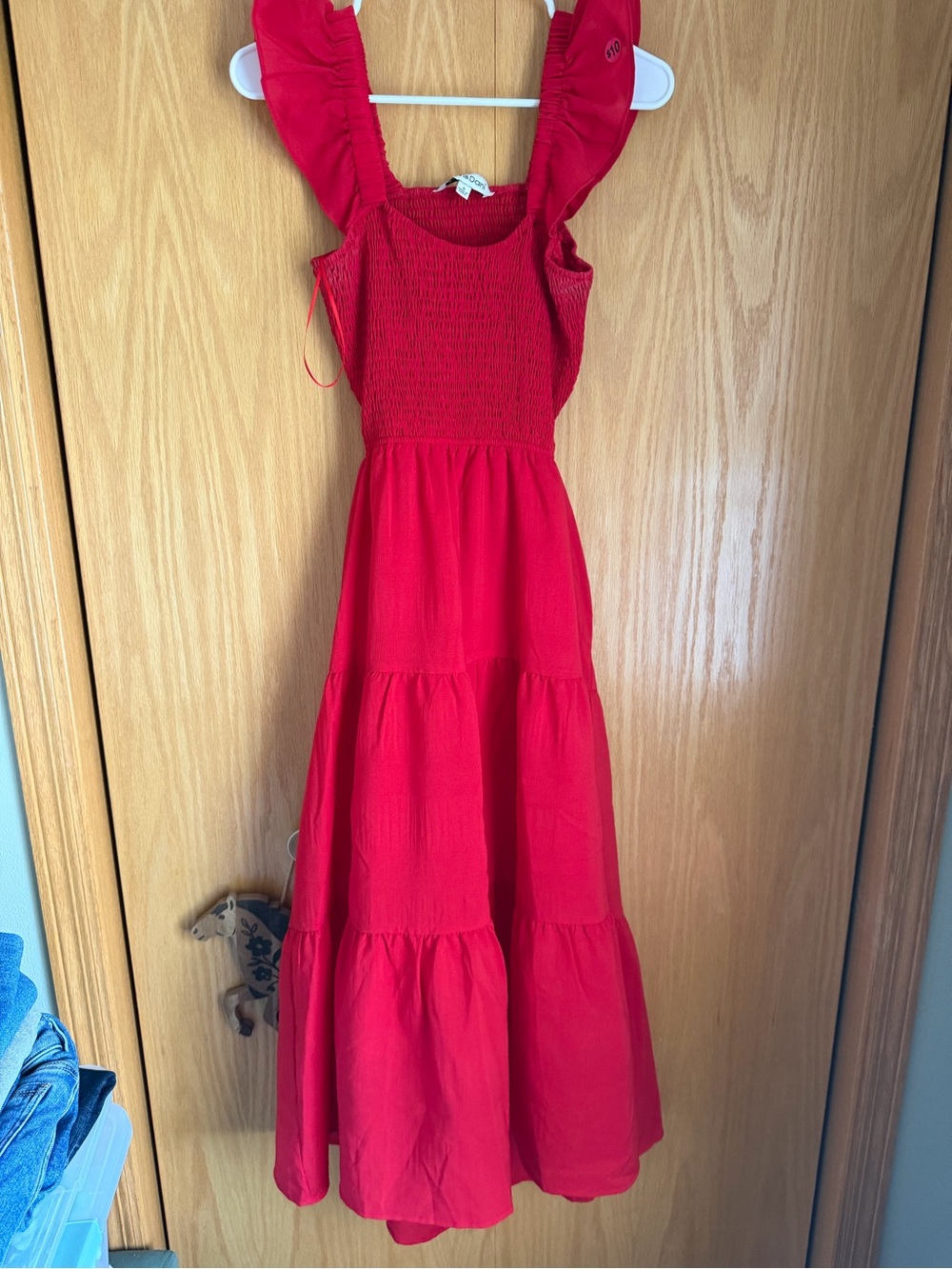 DAVI & DANI Red Smocked Tiered Sundress with Ruffle Straps